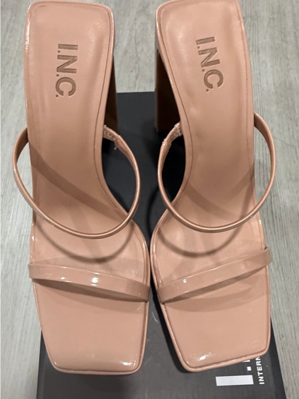 INC International Concepts Blush Patent Strappy Block Heel Sandals